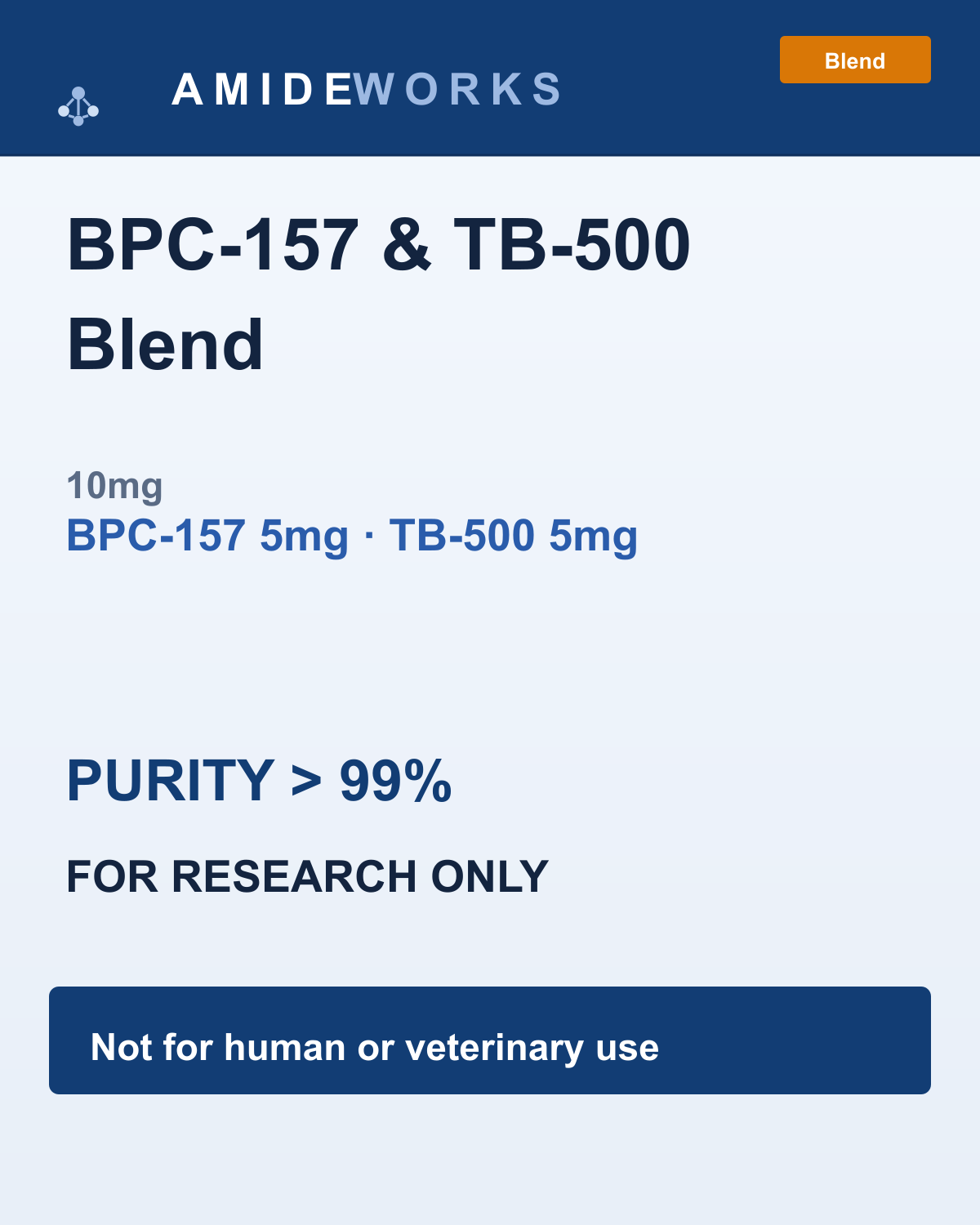 BPC-157 & TB-500 Blend (5mg+5mg) — product label, purity above 99%, research use only