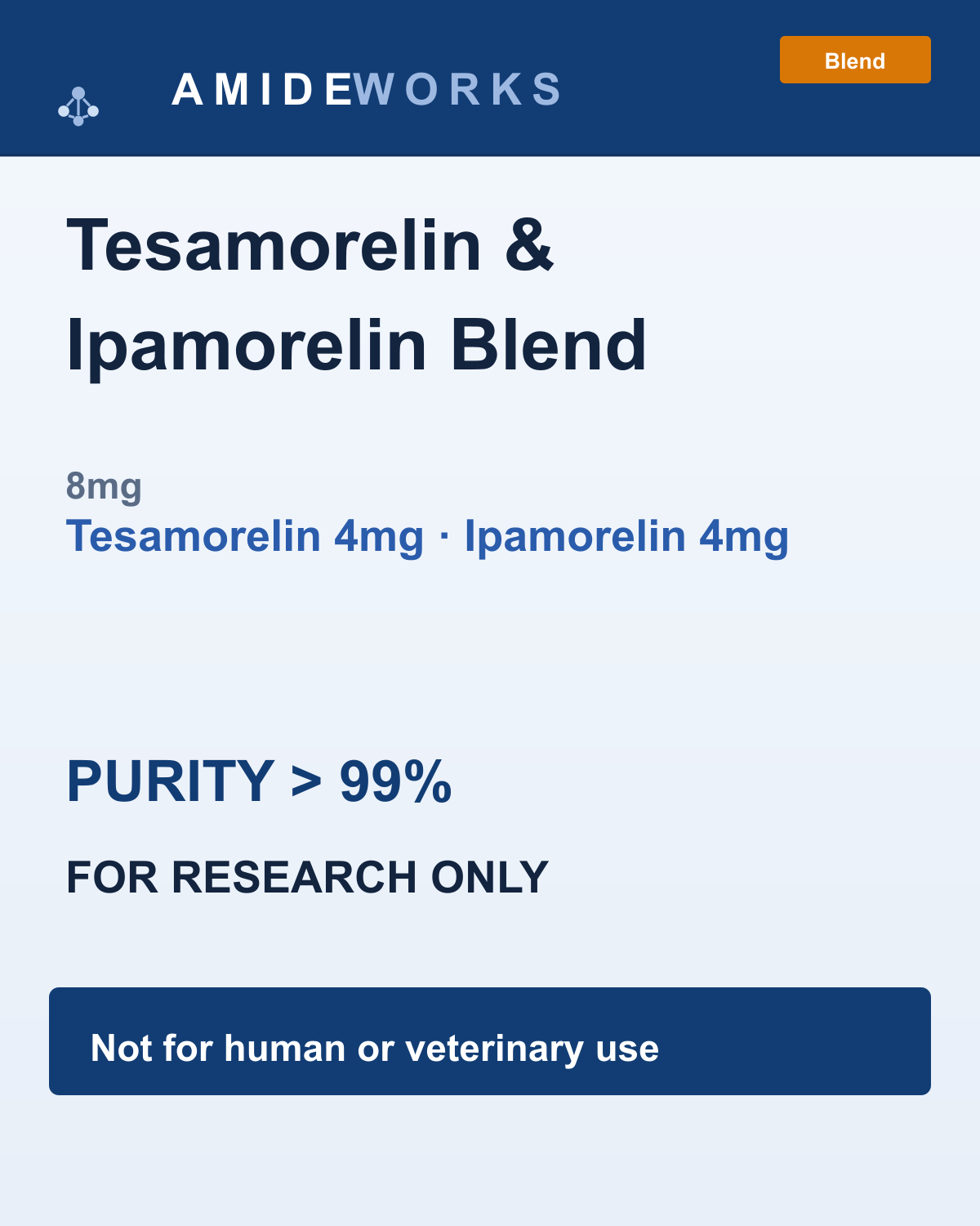 Tesamorelin & Ipamorelin Blend (8mg) — product label, purity above 99%, research use only