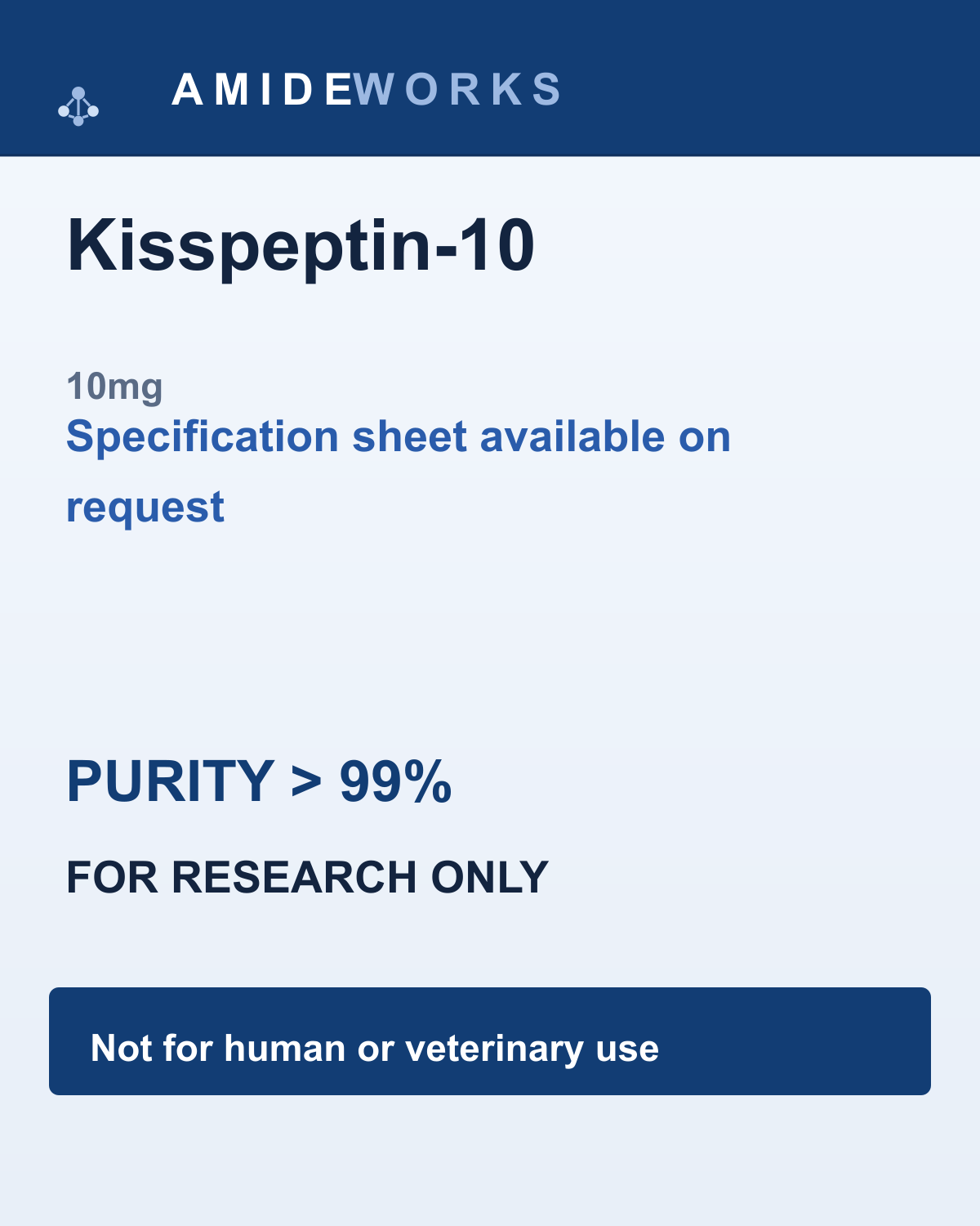 Kisspeptin-10 (10mg) — product label, purity above 99%, research use only