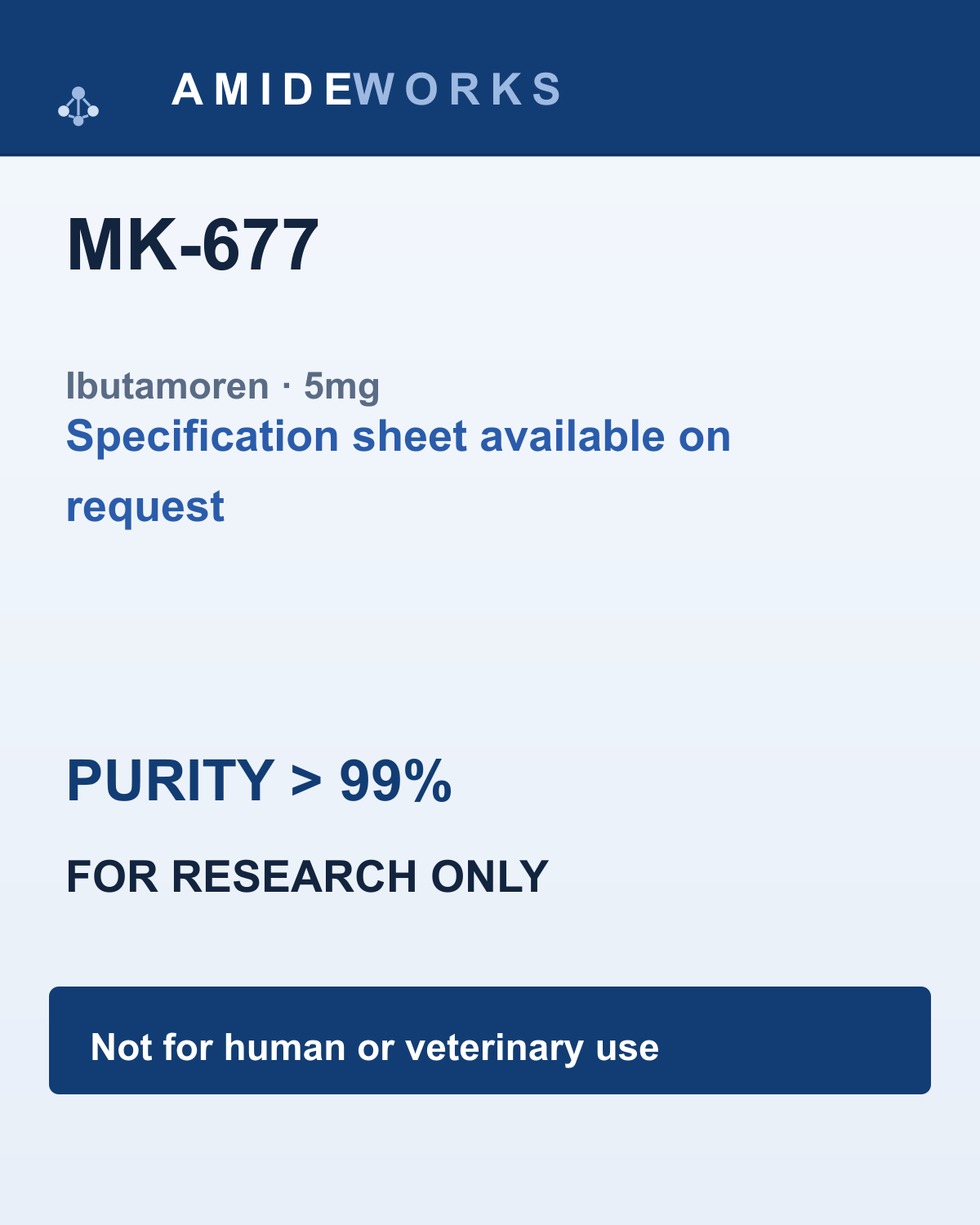 MK-677 (Ibutamoren) (5mg) — product label, purity above 99%, research use only
