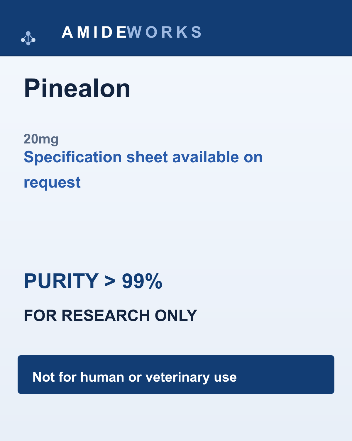 Pinealon (20mg) — product label, purity above 99%, research use only