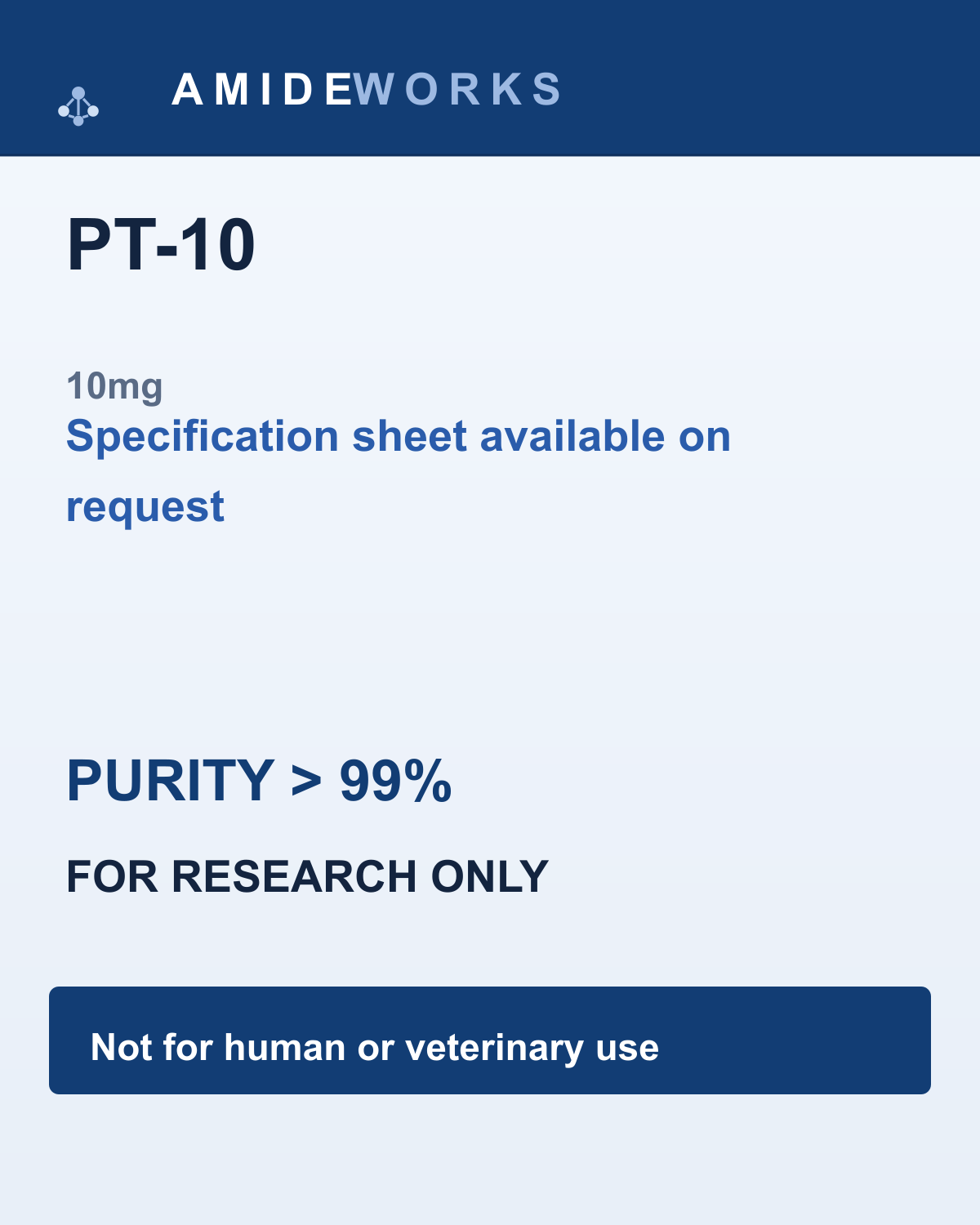 PT-10 (10mg) — product label, purity above 99%, research use only