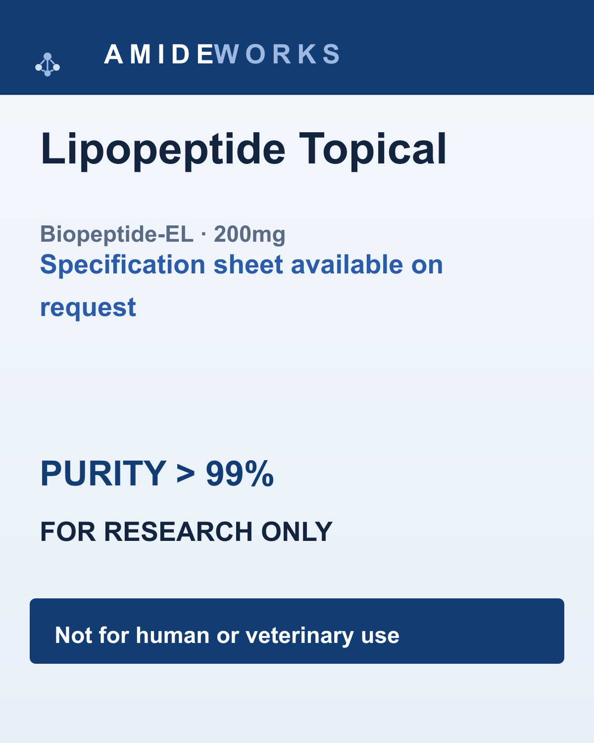 Lipopeptide (Biopeptide-EL) Topical (200mg) — product label, purity above 99%, research use only