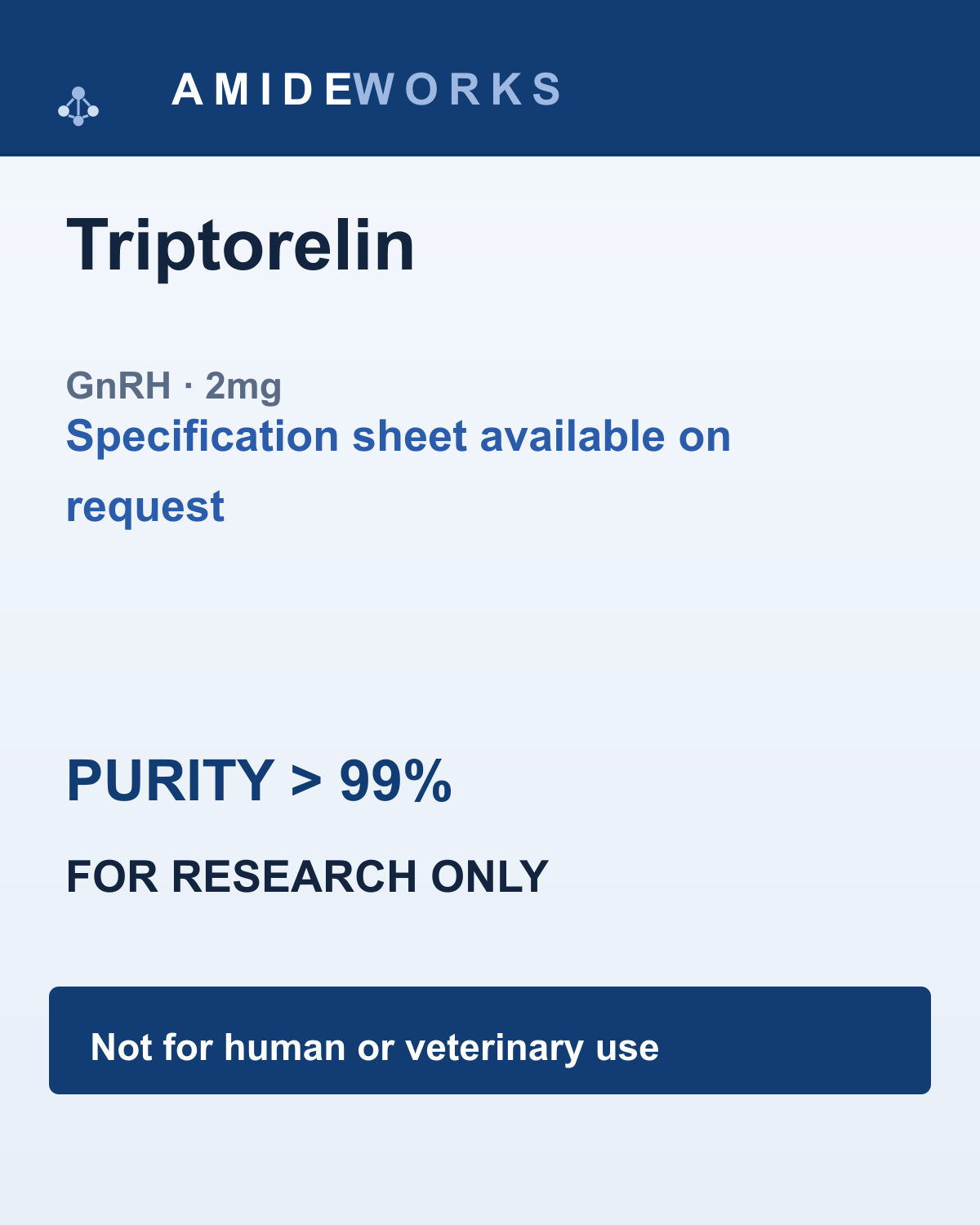 Triptorelin (GnRH) (2mg) — product label, purity above 99%, research use only